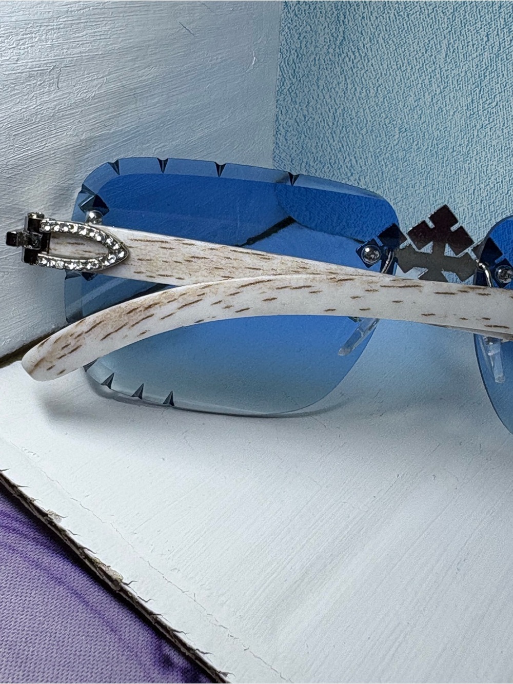 Blue Rhinestone Accent Rimless Sunglasses NWOT - Picture 5 of 6